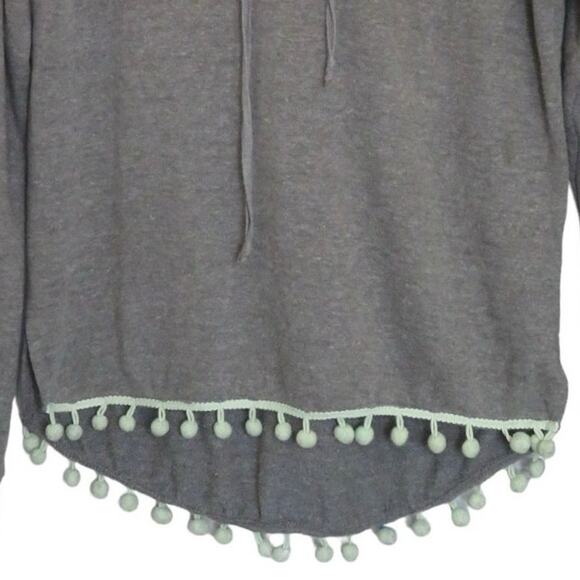 Ocean Drive Sweatshirt Lightweight Pom Hoodie Long Sleeve Pullover Small Grey - Picture 5 of 8